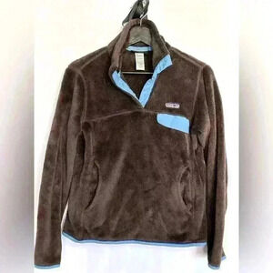 Patagonia Re-Tool Snap T Pullover Polar tech Fleece Jacket Brown/Blue Small